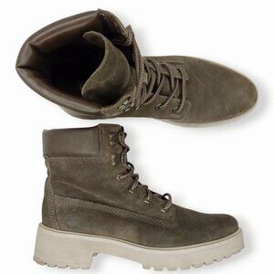 Timberland Boots Suede Size 8 Olive Green Ortholite Chunky Heel Hiking Combat